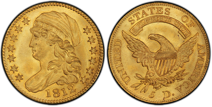 1812 Capped Bust Left Half Eagle. BD-1. Wide 5 D. MS-66+ (PCGS).